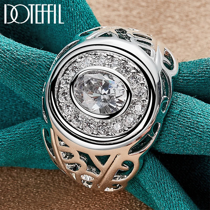 DOTEFFIL 925 Sterling Silver Round Big AAAAA Zircon Ring For Woman Man Fashion Wedding Engagement Party Gift Charm Jewelry