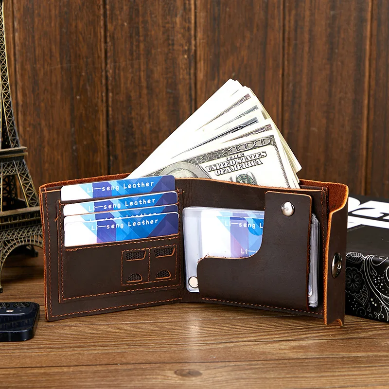 Men's genuine leather card wallet purse wild horse leather driver's license case retro brown coffee color simple design