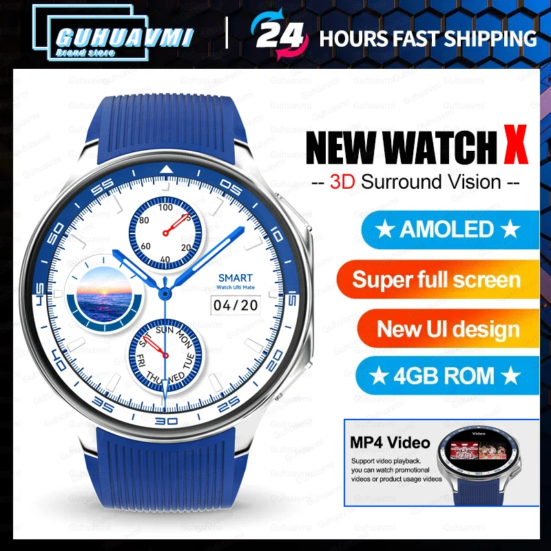 New 1.43 inch Ultimate Watch X Sports Health Smart Watch Bluetooth Call 4GB Memory Music videos playback Men Business Smartwatch