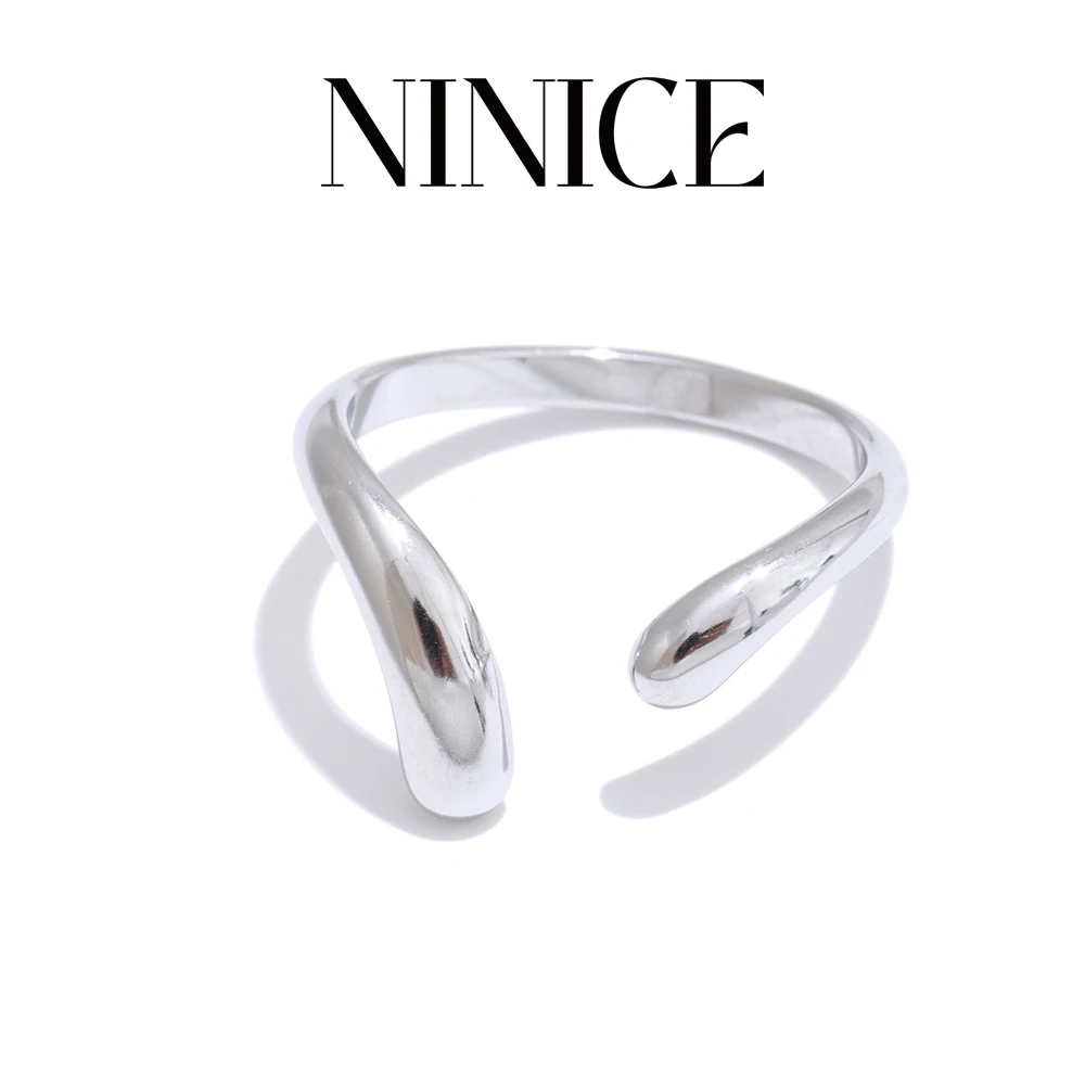 NiNice 316L minimalistischer Edelstahl offener verstellbarer schicker Ring glattes Metall täglicher vielseitiger Schmuck empfehlen