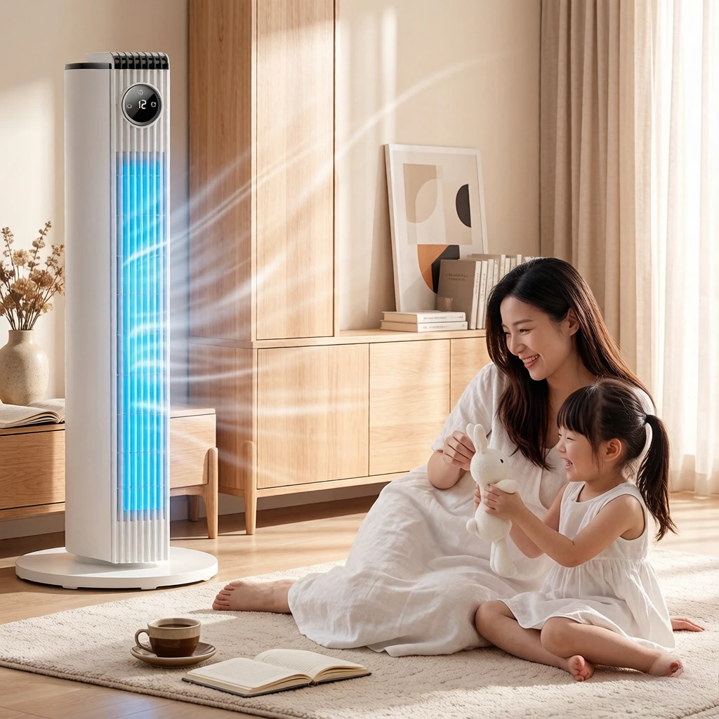 Powerful 70cm Cooling Floor Fan, No Water No Ice Energy-Saver, Super Silent Portable AC Covers 0-50㎡ for Home Bedroom