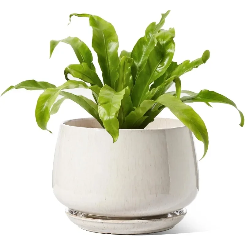 

10 Inch Pots for Plants, Indoor Plant Pots with Drainage Holes and Saucers, Modern Planters Fit Mid Century Plant Stand