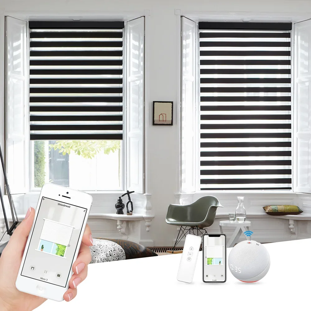 zebra blind window Smart control battery wand motor blinds curtain shade motorized roller blinds zebra