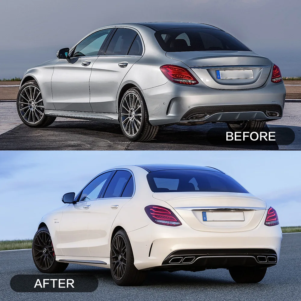 Suitable For 14-19 Mercedes-Benz C-Class Executive W205 Modified C63 Rear Surrounding Exhaust Rear Lip Four Tail Throat