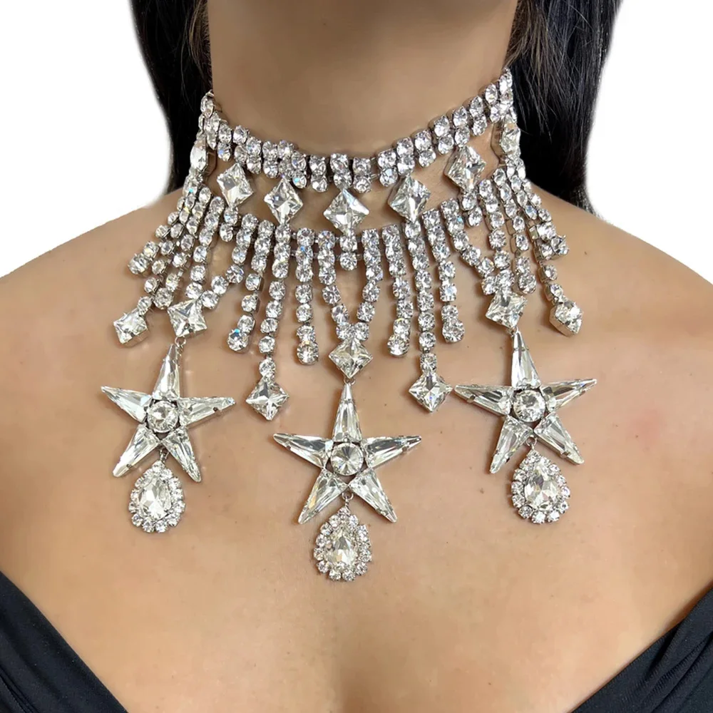 Stonefans-Collier pentagramme biscuits exagéré pour femme, bijoux de luxe, accessoires pour patients de mariage, collier pompon, 2024