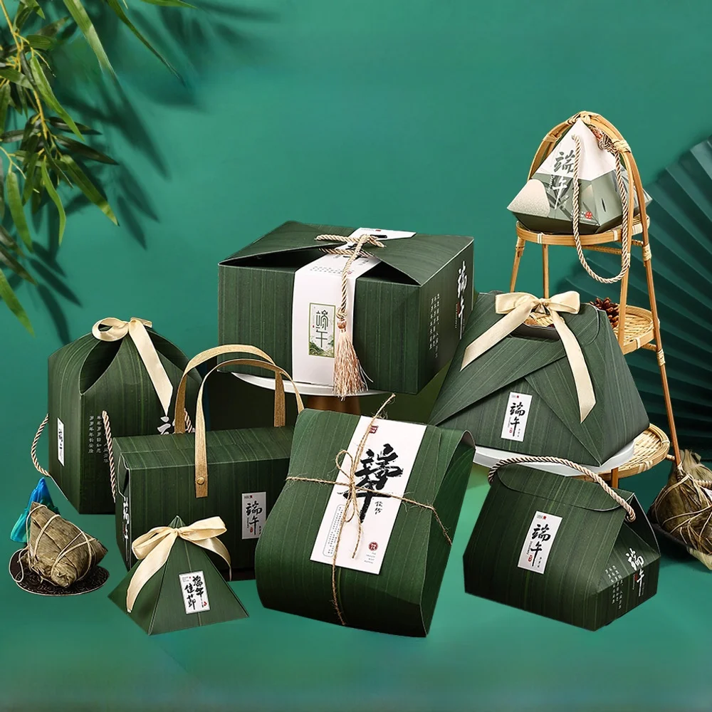 New Chinese Style Portable Gift Box Leaf Wrapped Zongzi Box Festival Gifts Box Handheld Packaging Box for Men And Women