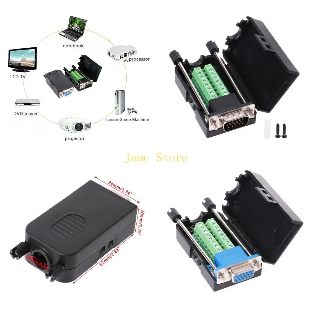 

LX0B D-SUB DB15 VGA Female Male Plug Terminals Screw Type DIY Connector
