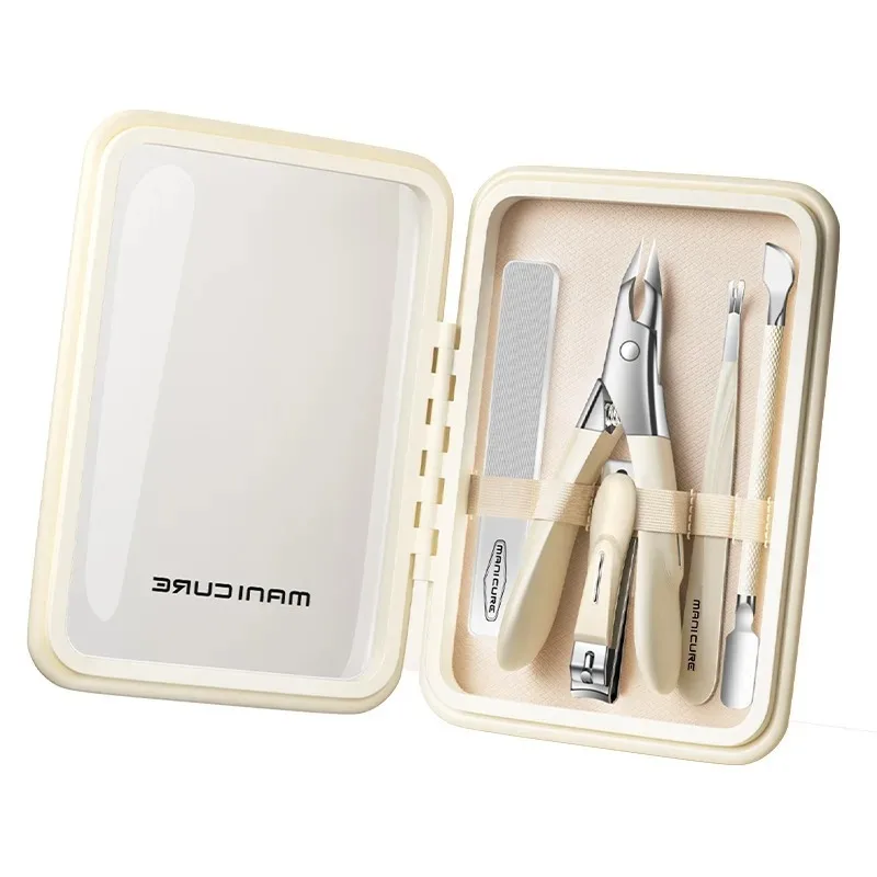 5PCS Stainless Steel Cuticle Scissors Set Dead Skin Nipper Nail Clipper Manicure Kit with Case Professional Daily Tool Gift Home