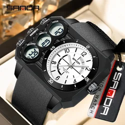 SANDA Fashion Electronic Watch Outdoor Sports Multi functional Waterproof Night Light Dual Display Men's Electronic Watch 6237