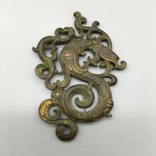 

Old China bronze copper handmade ancient dragon phoenix lucky Pendant waist bran