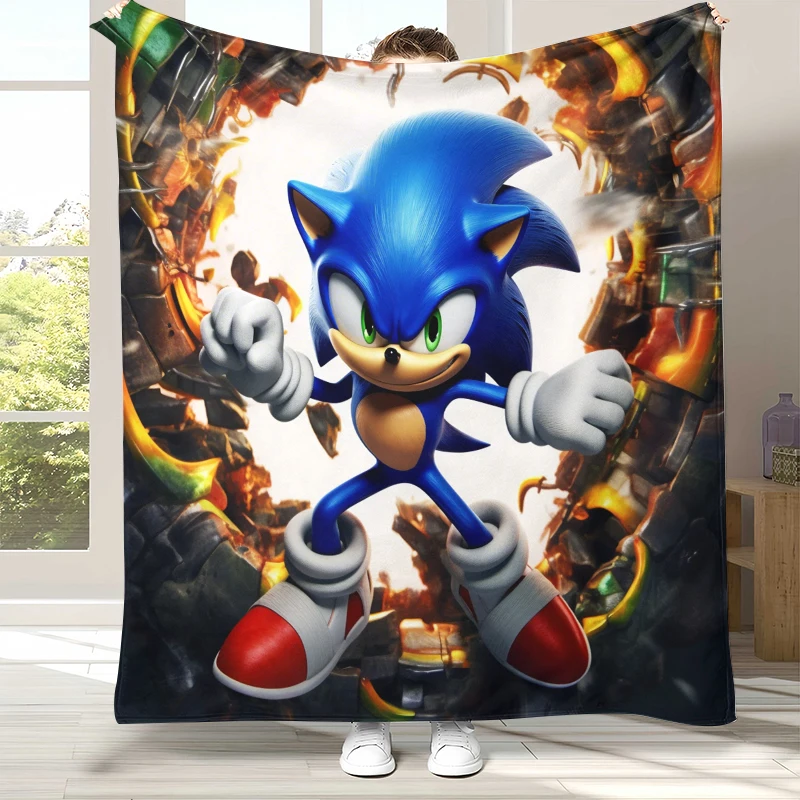 Retro S-Sonic Cartoon Game Flannel Blanket,Ultra Soft Warm Plush Throw for Home Bedroom Bed Sofa Cover Camping Picnic gift