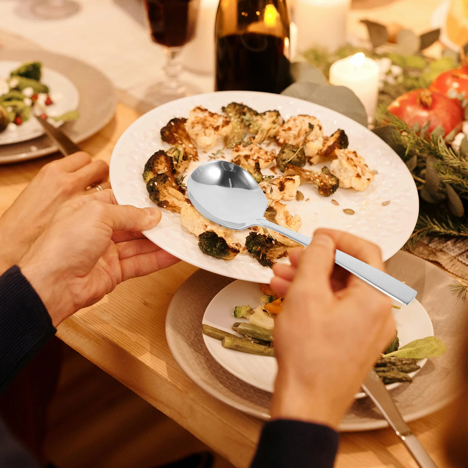 

3Pcs Heavy Duty Stainless Steel Large Serving Spoon Polished Smooth Finish Long Handle for Hot Pot Buffet Food Serving Utensil