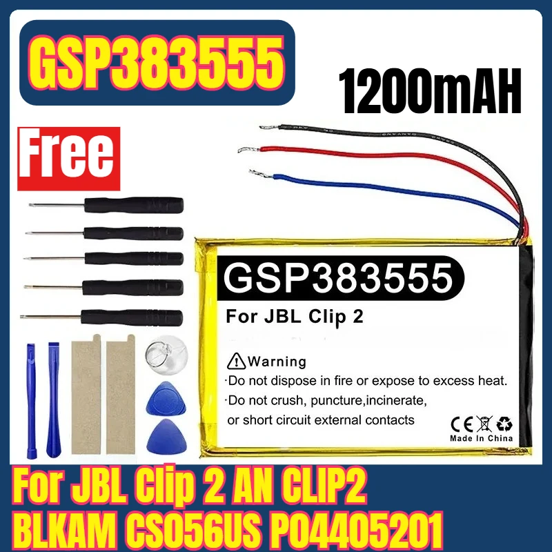 

GSP383555 3.7V 1200mAH Speaker Battery for JBL Clip 2 AN CLIP2 BLKAM CS056US P04405201 + Free Tools