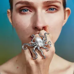 Grote Imitatie Barokke Parel Octopus Ring Voor Vrouwen Verklaring Cocktail Unieke Grappige Creatieve Sieraden