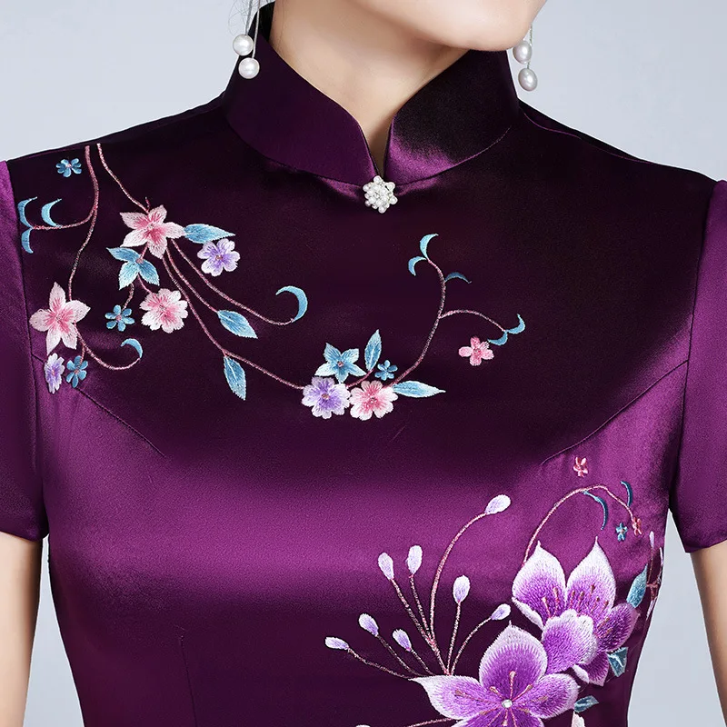 Yourqipao Chinese Grandma's Wedding Banquet Dress Traditional Embroidery Cheongsam Evening Dresses Mother of The Bride Gowns