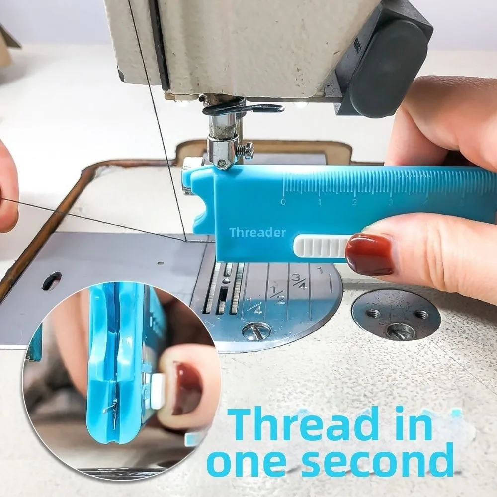 Multi-Functional Needle Threader Eye-Closed with Magnifying Glass and Ruler Sewing Machine Needle Threader Automatic Fast Pass
