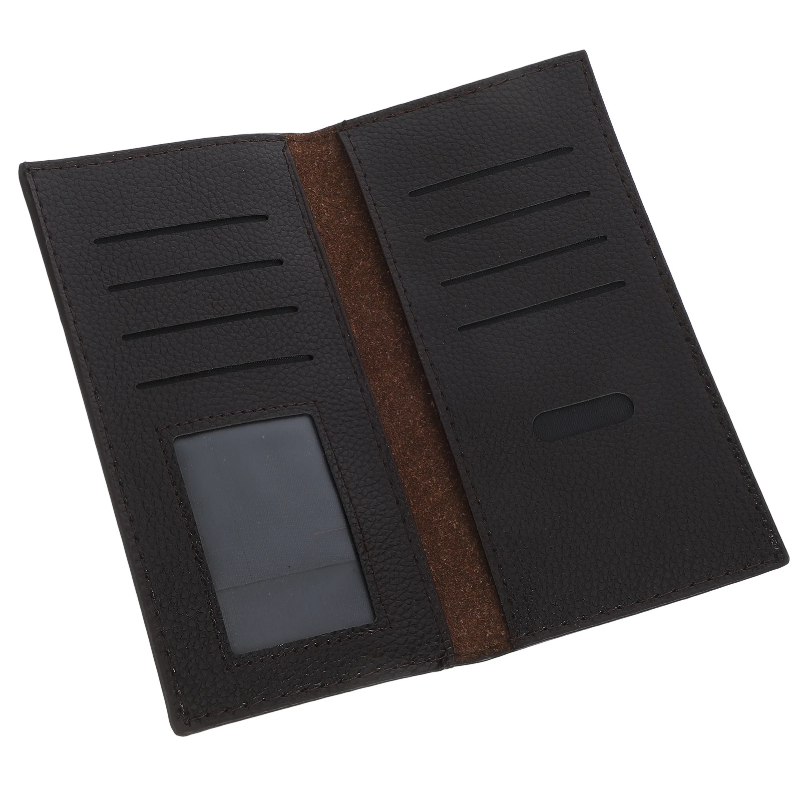 

Men's High Capacity Long Wallet Brown PU Checkbook Style Multiple Card Pockets Id Window Scratch Resistant