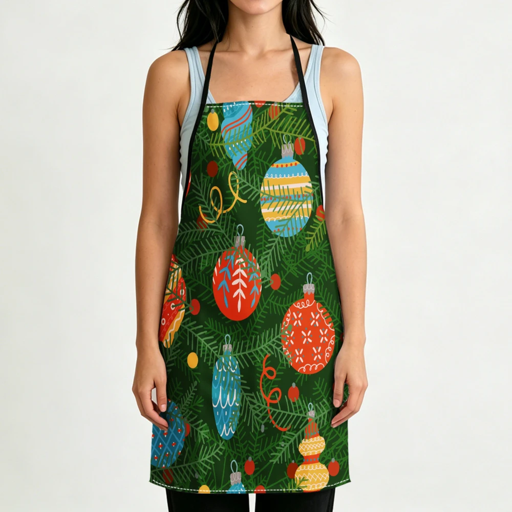 Retro Style Apron Christmas Ornaments Pattern Kitchen Aprons Cooking Baking Adjustable Bibs