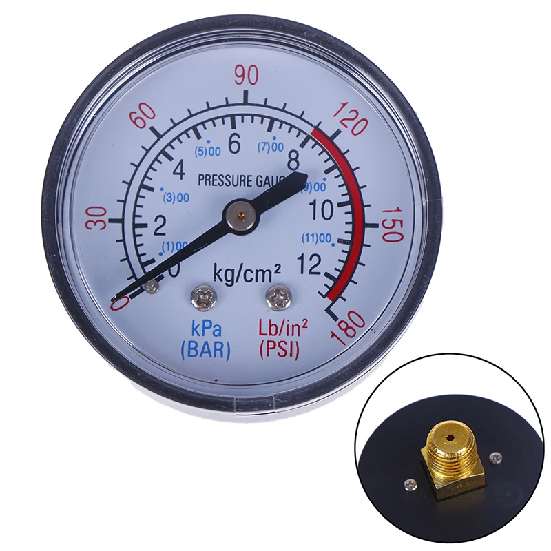 1Pc Bar Air Pressure Gauge 13mm Thread 0-180 PSI 0-12 Manometer Double Scale For Air Compressor Gauge Diameter About 40mm