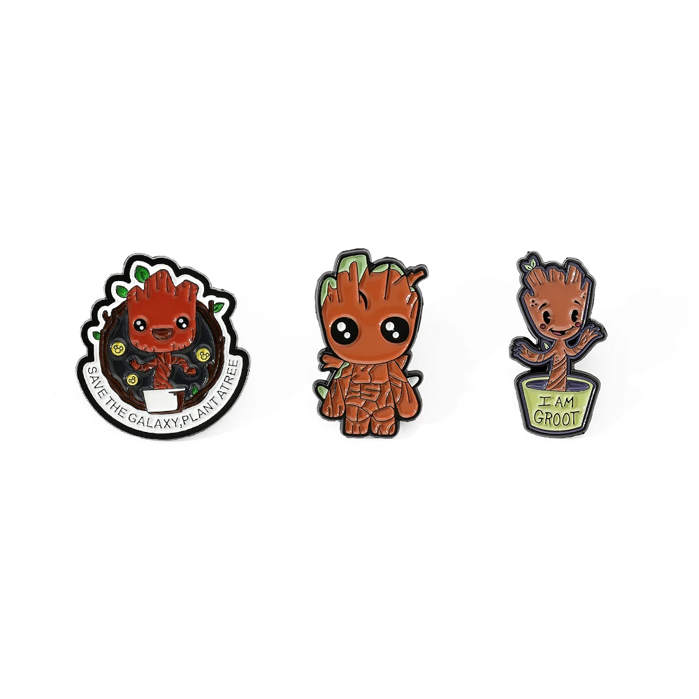 3 Pcs Cartoon Marvel Comics Brooch Creative Cute Groot Enamel Pin Metal Badge Jewelry Clothing Backpack Accessories