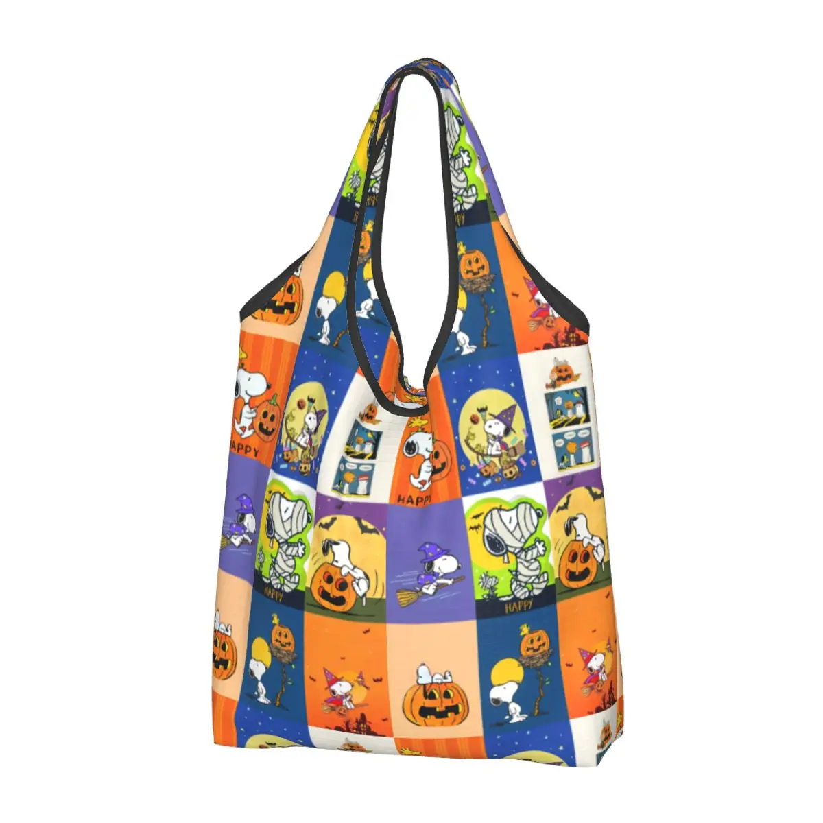 Custom Halloween Snoopys Comic Collage Groceries Shopping Bags Shopper Shoulder Tote Bags Large Capacity Portable Beagle Handbag