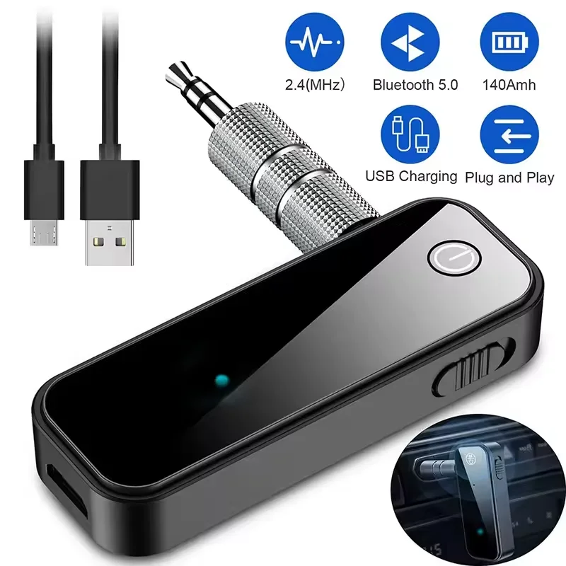 Bluetooth-Compatible 5.0 Audio Aux Adapter 2 in 1 Audio Transmitter Receiver 3.5mm Jack Aux Dongle Handsfree for Car Audio Music