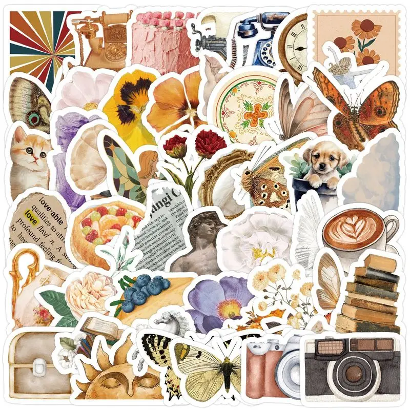 50 Stuks Verbrijzelde Schilderij Waterdichte Pvc Stickers Esthetische Natuurlijke Kinderen Decoratie Clipping Koreaanse Briefpapier Grootboek Retro