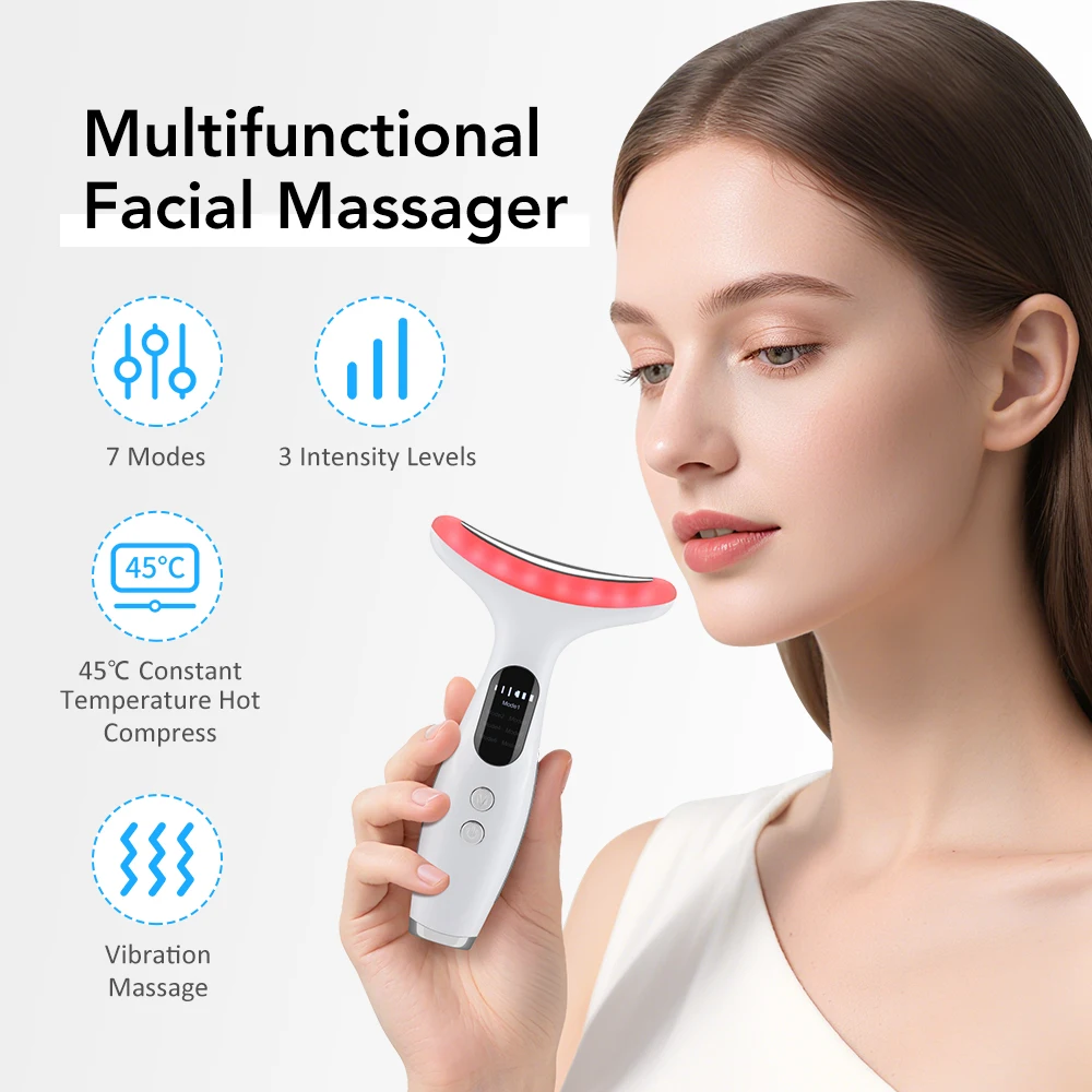 Ems pescoço dispositivo de beleza aquecimento vibração 7 modos led fóton pescoço rosto duplo queixo levantamento aperto massageador ferramentas cuidados com a pele