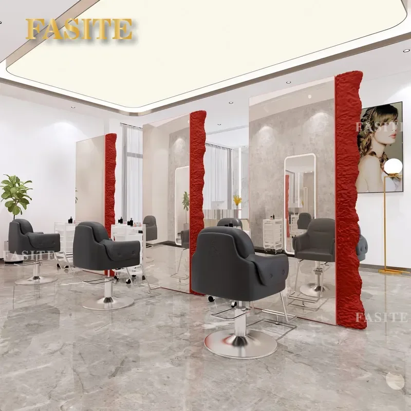For Barber Shop Hair Double Sided Mirror Table with Lamp Floor Standing Simple Design Professional Hair Cutting Station