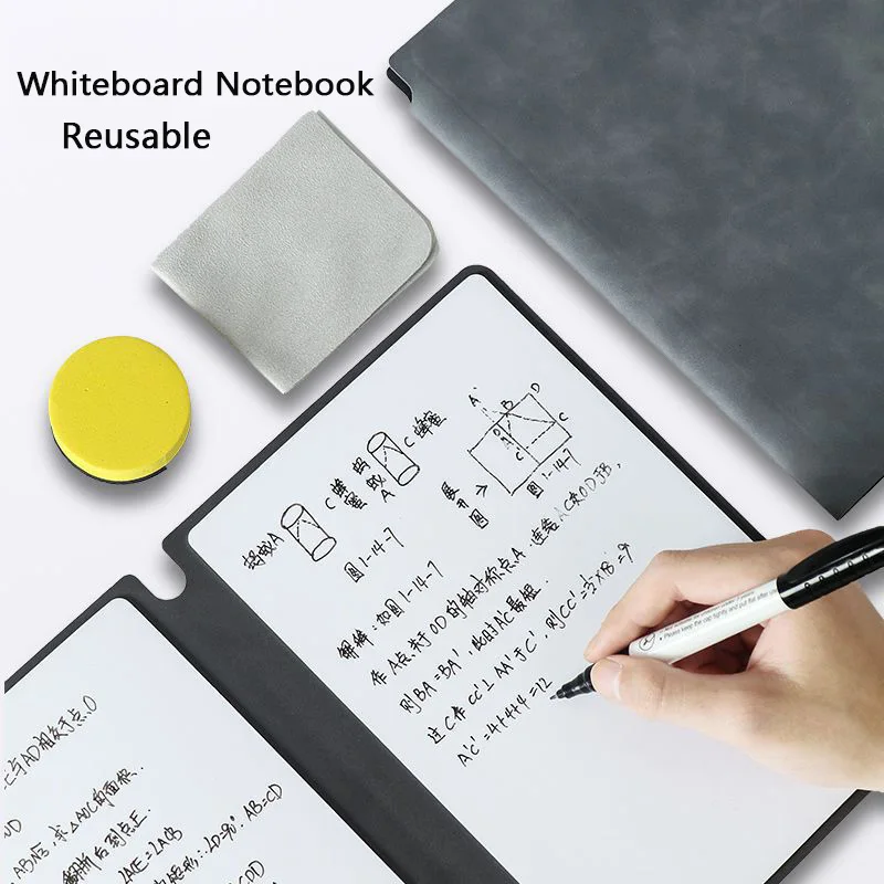 A5 Reusable Whiteboard Notebook Leather Memo Free Whiteboard Pen Erasing Cloth Weekly Planner Portable Stylish Office Notebooks