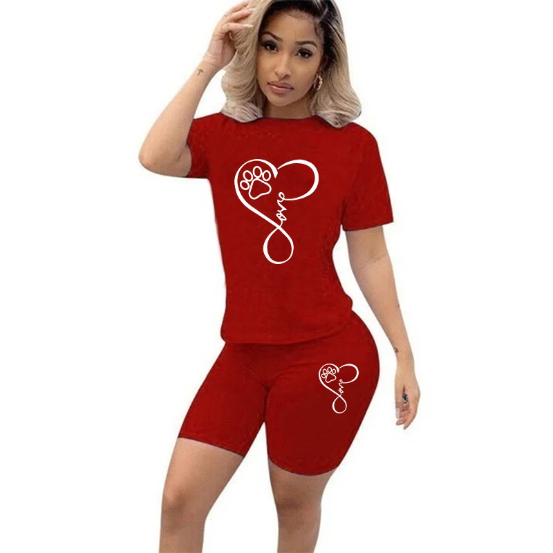 Women's summer casual two-piece short suit quick drying pure cotton casual sportswear short sleeved shorts sportswear