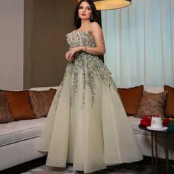 A-line Organza Party Dress  Spaghetti Strap Strapless Applique Pleated Women's Backless Elegant Floor Length Evening Gown