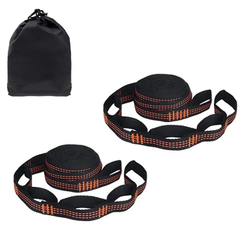 Reinforced Polyester Straps for Outdoor Hammock, High Load-Bearing Barbed Straps, Black, 5 Ring, 2 PCs/Set