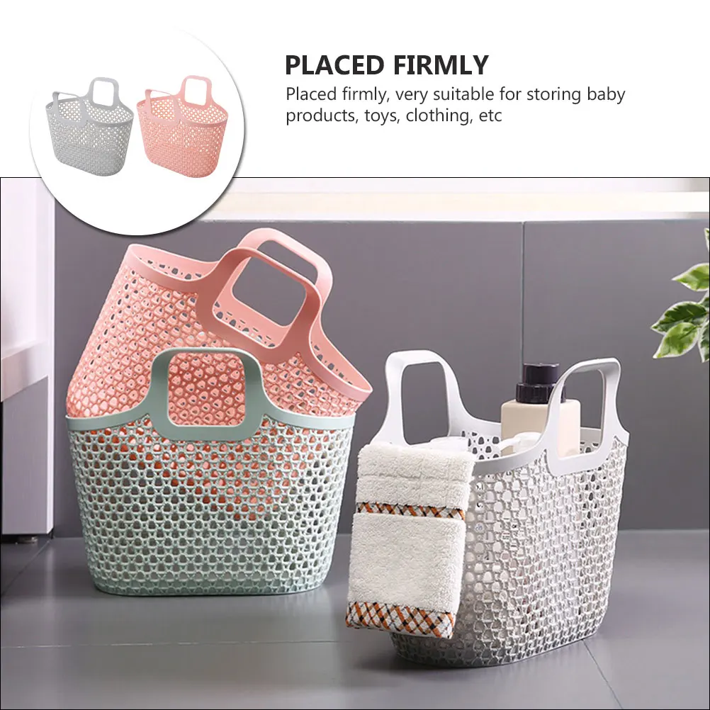 

2pcs Bathing Storage Container Toiletries Household Handheld Basket Hollow Plastic Organizer Bathroom Container