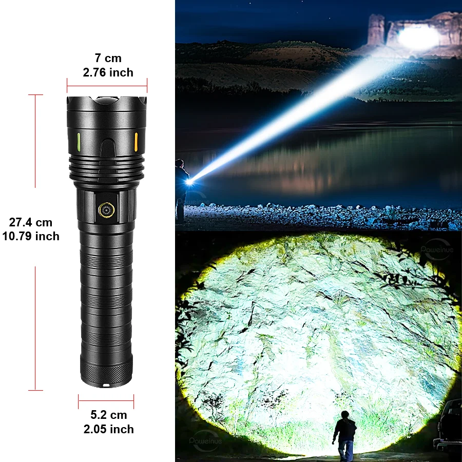 2025 مصباح يدوي LED فائق القوة 5000000 LM عالية الطاقة الشعلة USB قابلة للشحن التكتيكية مصباح يدوي طلقة طويلة 5 كجم الصيد Lantren