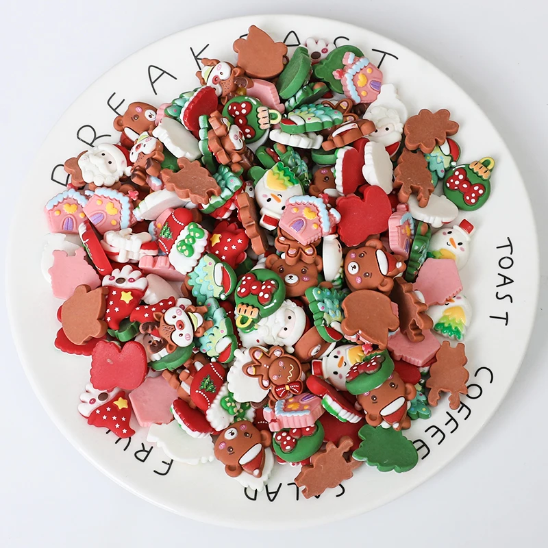 

10pcs Resin Mini Colorful Christmas Snowman Santa Claus Deer Flatback Figurines DIY Scrapbook Crafts Christmas Decor Accessories