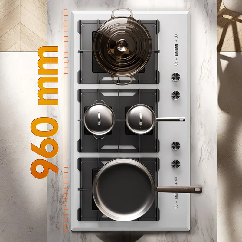 Stufa a gas GPL/GNL incorporata da 900 mm con superficie in vetro - Stufa da cucina di fascia alta Protezione antincendio e sistema di blocco di sicurezza per bambini