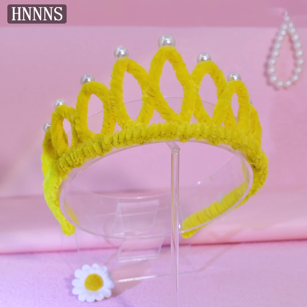 

HNNNS Bright Yellow Crown For Children Cute Hair Accessories Funny Cartoon Headband Handmade Twist Stick Tiara Headdress A359