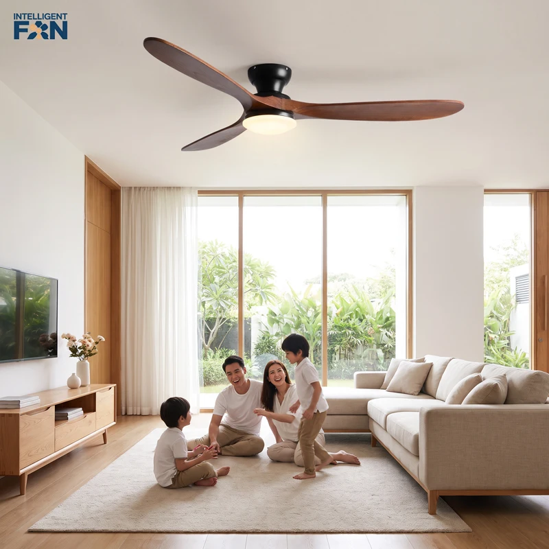 42/52 Inch Low Floor Ceiling Fan Light Remote Control Led Lights Indoor Restaurant Solid Wood Fan Leaves With Fan Chandelier