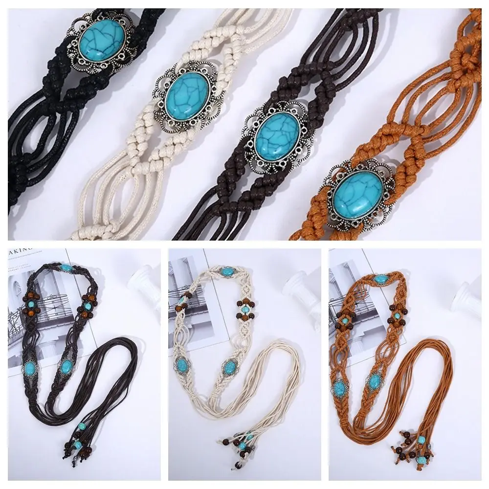 

Colourful Versatile Woven Belt Bohemian Ethnic Style Braided Waist Belt Woven Handmade Tassels Rope Dress Chain Waist Women