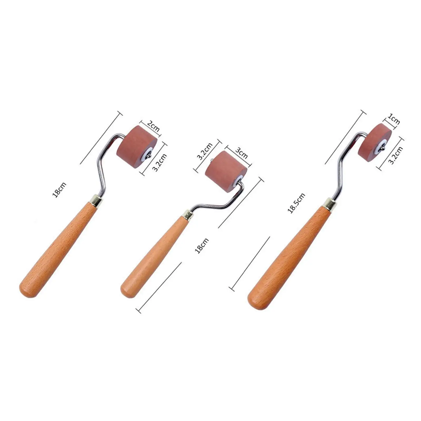 3Pcs Hard Rubber Roller Kit with Wooden Handle Printing Tools Portable Ink