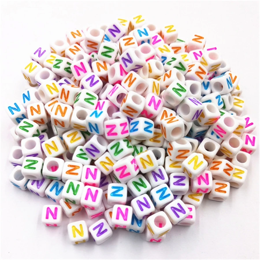 100Pcs/Set 6mm English Letter Square Acrylic Beads Big Hole Beads DIY Crafts For Jewelry Making Necklace Bracelet Wholesale