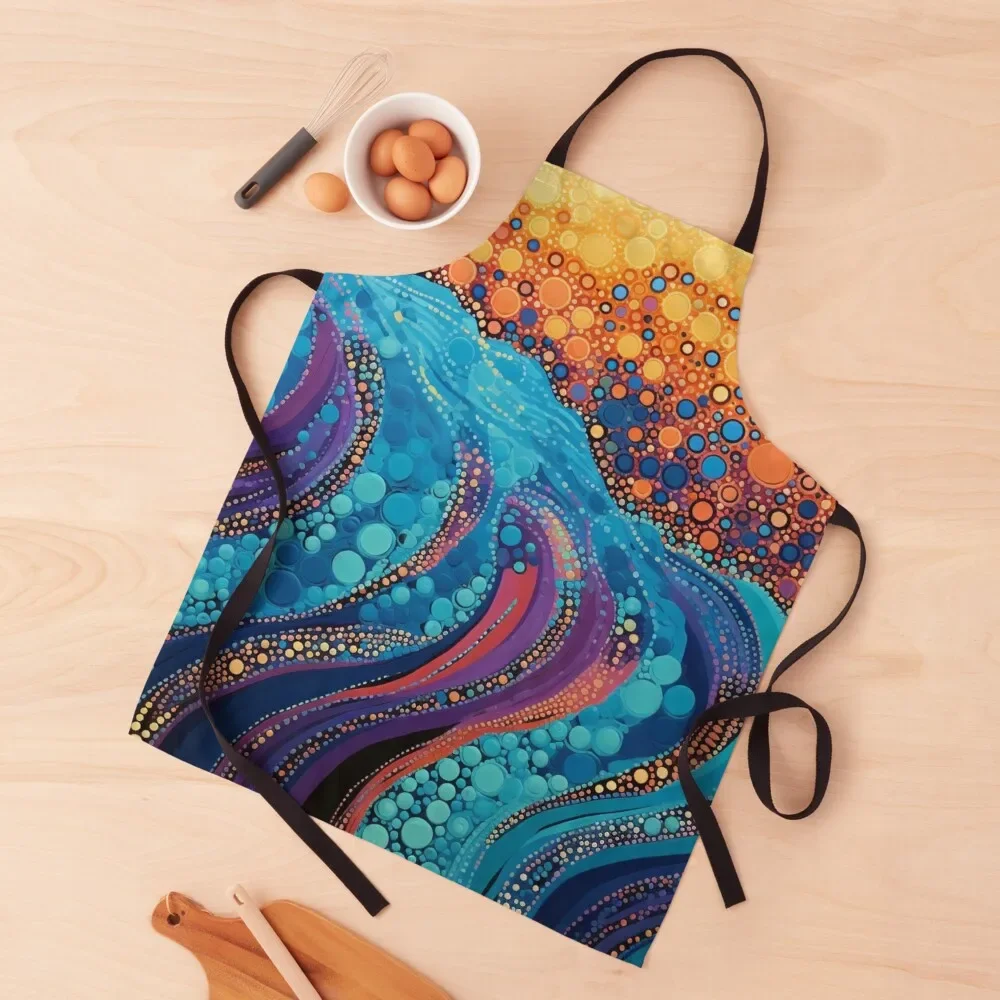 

Aboriginal Authentic Art - With The Waves And Lava Apron For Man Haircut Barber Bib For Kitchen Apron