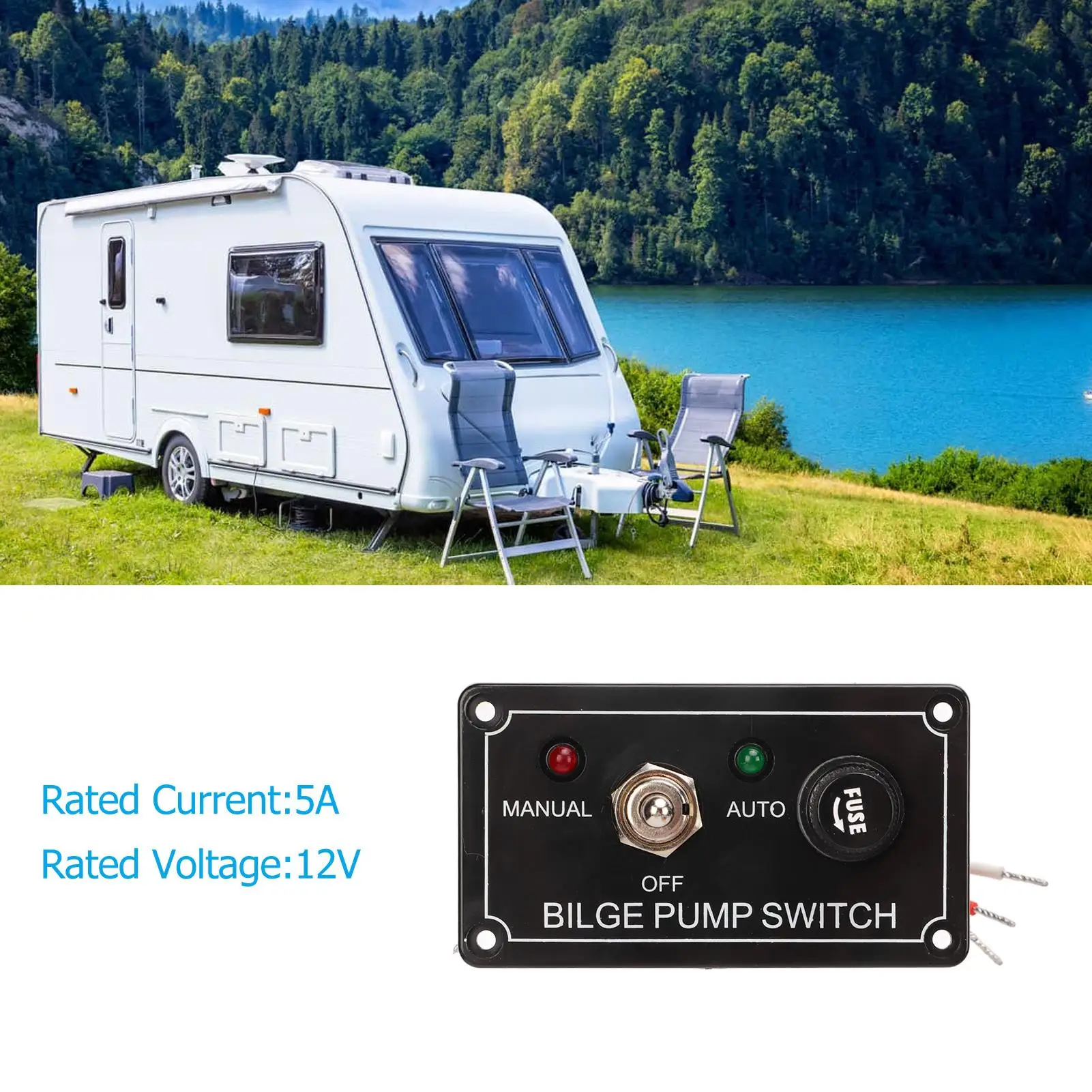 Bilge Pump Switch Panel Durable Circuit Breaker Protection 2 LED Indicator Manual Off Auto Switch Panel Wear Proof for yachts