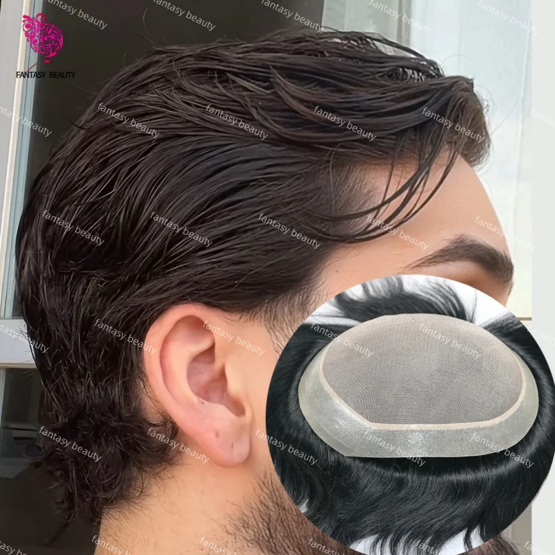 

Light Blonde Brown Black #3 #4 #1B Undetectable Mono 30mm Wave/Straight Men Toupee Comfortable Mono Lace&PU 100% Human Hair Wigs