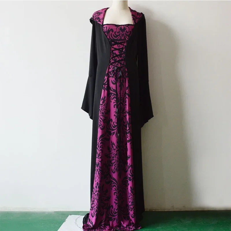 Abito floreale con cappuccio gotico Costume vittoriano da vampiro abito da donna con abito da regina rinascimentale medievale scuro per adulto Plus Size