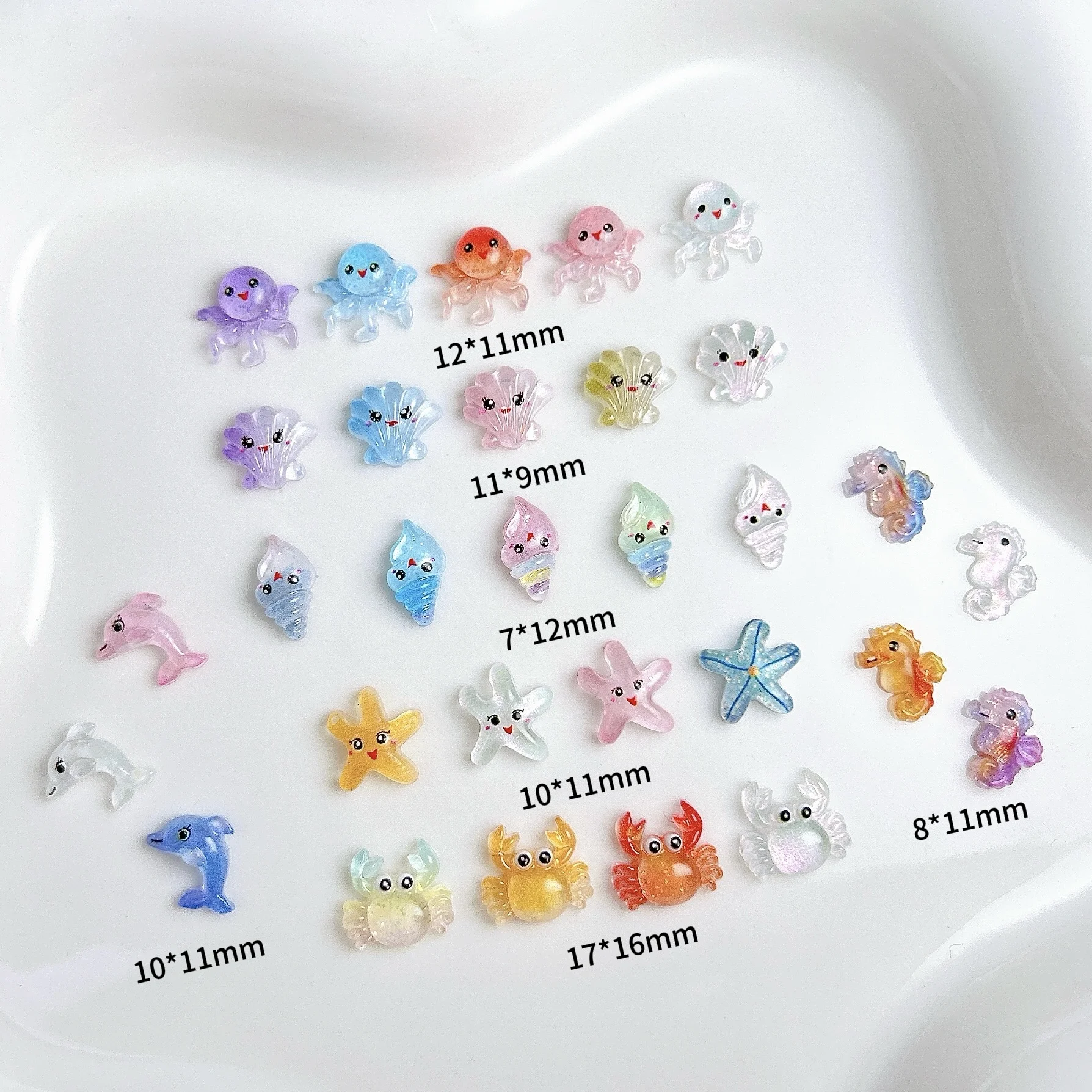 50 قطعة مضيئة شفافة لطيف كراب فرس البحر الراتنج مسمار السحر الكرتون عيون كبيرة الأخطبوط قذيفة المحيط مسمار الفن الديكور DIY بها بنفسك