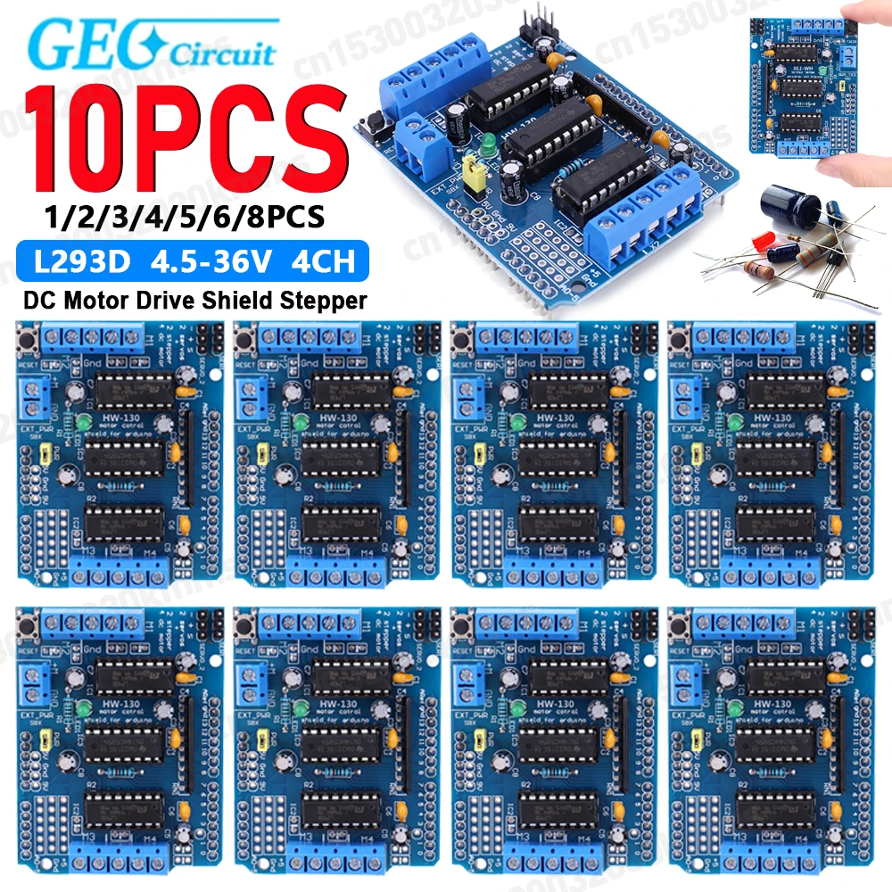 10-1PCS L293D DC Motor Drive Shield Stepper 4.5-36V 4CH Motor Driver Shield Module for Arduino Raspberry Pi DIY Experiments