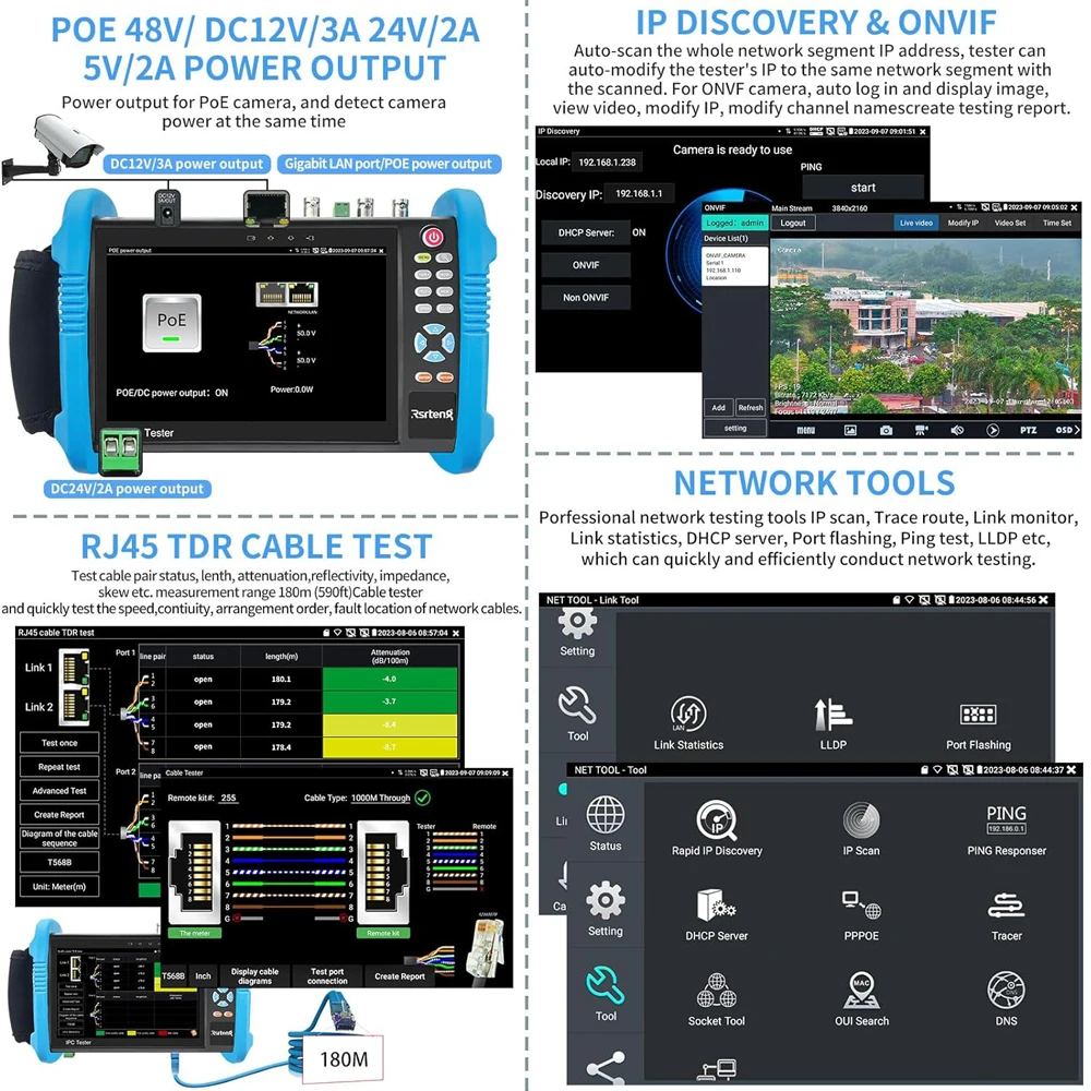 Imagem -06 - Noyafa-cctv Câmera Tester 8mp Cvi Tvi Ahd Monitor Cctv Poe Tdr Rj45 Cabo de Rede Tester Ipc716adhs 7