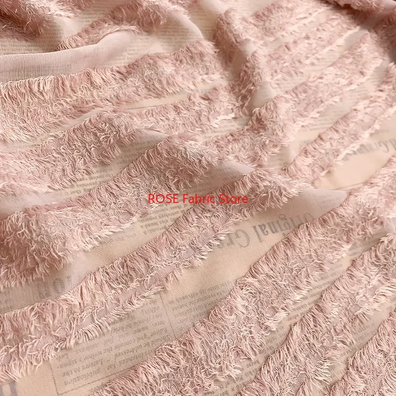 Retro striped tassel jacquard chiffon for Blouse, Spring Dress, Vacation Party dress, Dance Dress